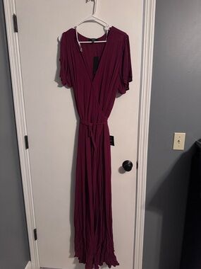 Lulu's Wine Wrap Maxi Dress with Tie Waist